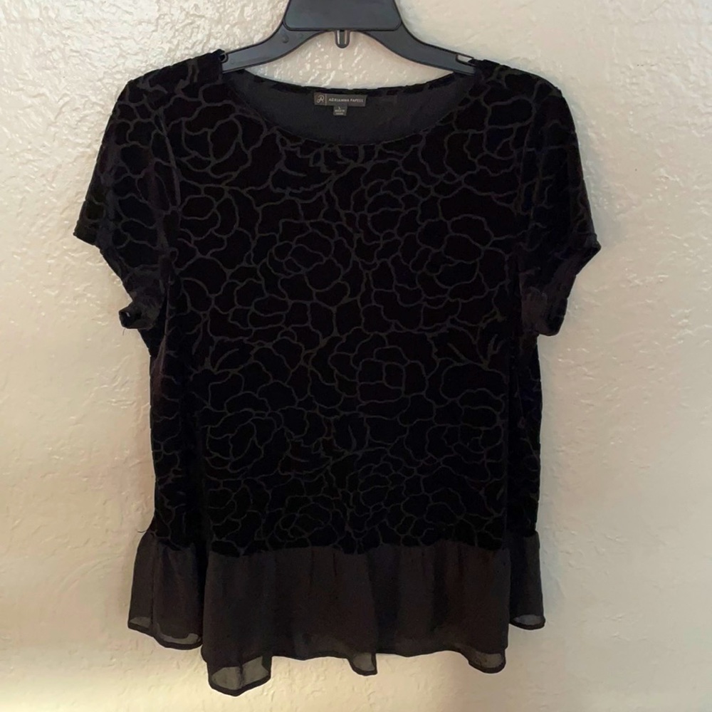 Adrianna Papell black velvet floral swing blouse